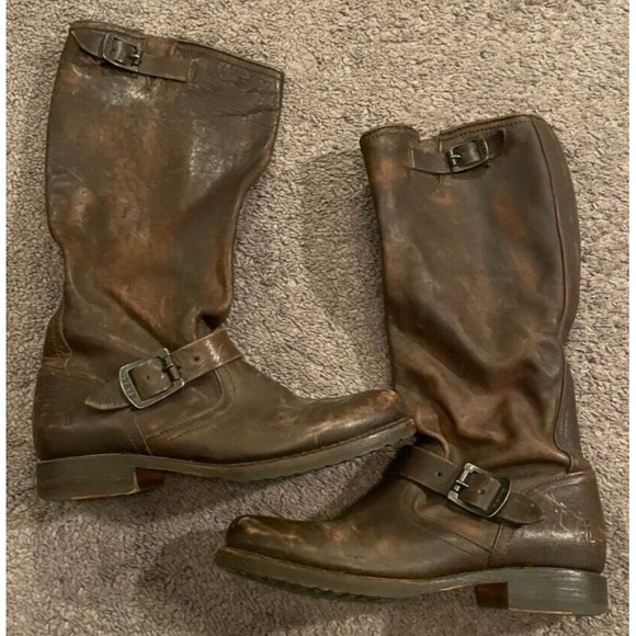 Frye Shoes - Frye Women's US 8 1/2 B Veronica Slouch Tall Buckle Brown Riding Boots